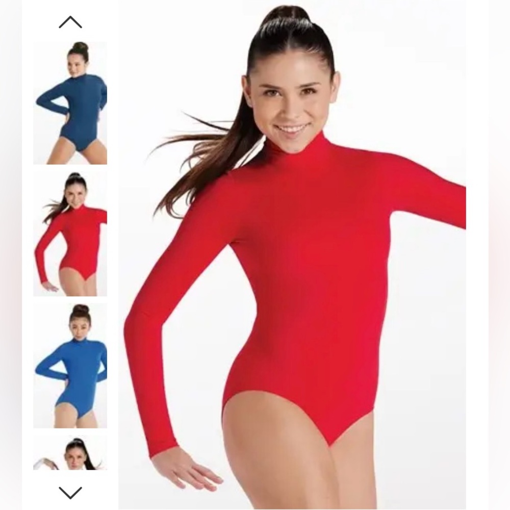 Balera Red Mock Neck Long Sleeve Dance Leotard - Picture 3 of 5